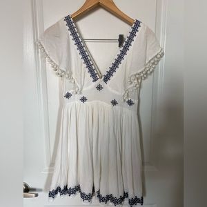 Boutique White Dress w/ Navy Detailing